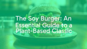 A delicious soy burger on a wooden plate, fresh ingredients like lettuce, tomato, and onion, realistic, warm lighting, appetizing.