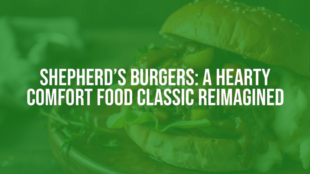 Delicious shepherd's burger with juicy lamb patty, topped with savory gravy, vegetables, and mashed potatoes, served on a toasted bun, rustic food photography style.