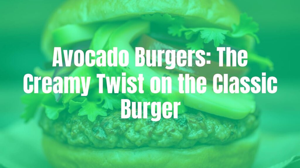 A delicious avocado burger with a juicy patty, creamy avocado slices, fresh toppings on a soft bun, vibrant colors, realistic.