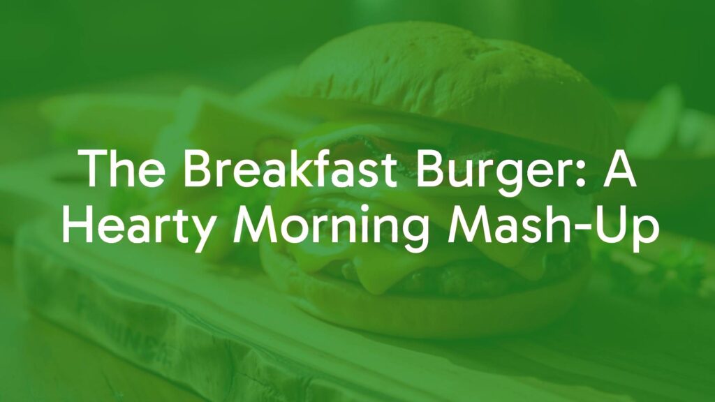 A delicious breakfast burger with a juicy beef patty, crispy bacon, melted cheese, and a perfectly runny fried egg on a soft bun, placed on a rustic wooden board with morning sunlight, realistic.