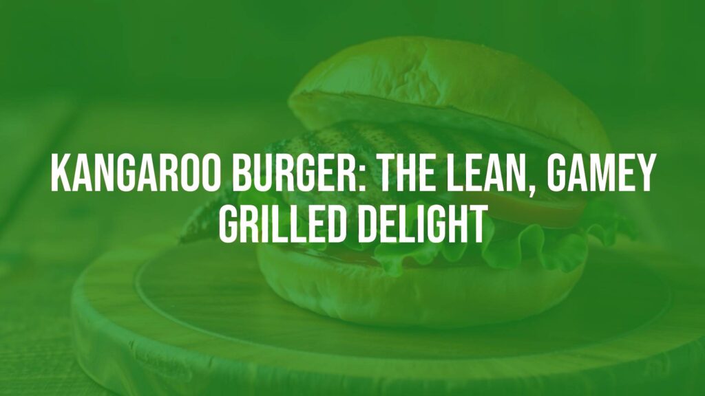 Juicy kangaroo burger on a toasted bun with fresh lettuce and tomato, grilled to perfection, rustic wooden background, warm lighting, realistic.