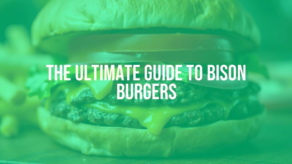 A juicy bison burger with a thick patty, melted cheese, fresh lettuce, tomato and onion on a toasted bun, close-up shot, warm and appetizing lighting, realistic.