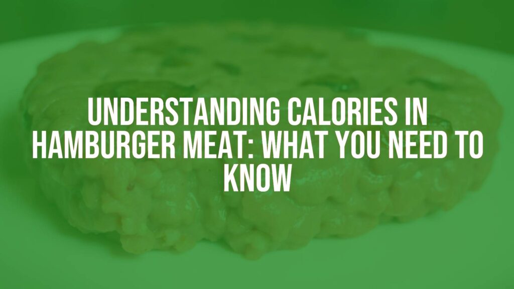 Fresh hamburger meat patty on a plate, close-up, juicy and textured, with a nutrition facts label overlay, clean and minimalistic, realistic style.