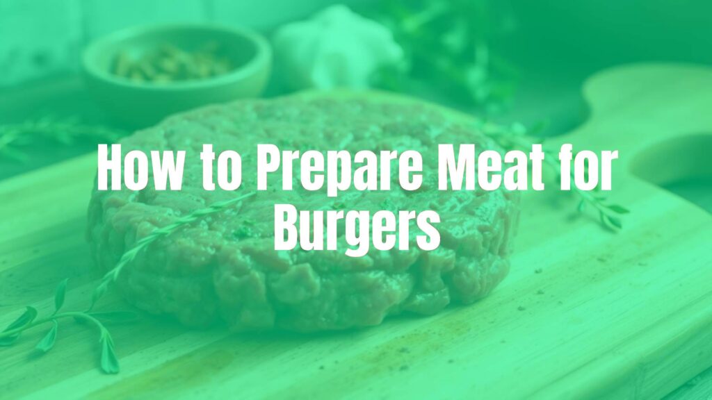 Juicy raw beef patty on a wooden board, fresh herbs and spices nearby, rustic kitchen background, realistic.